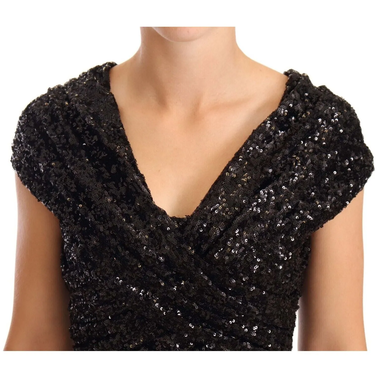 Dolce & Gabbana Elegant Black Sequined Open Shoulder Gown