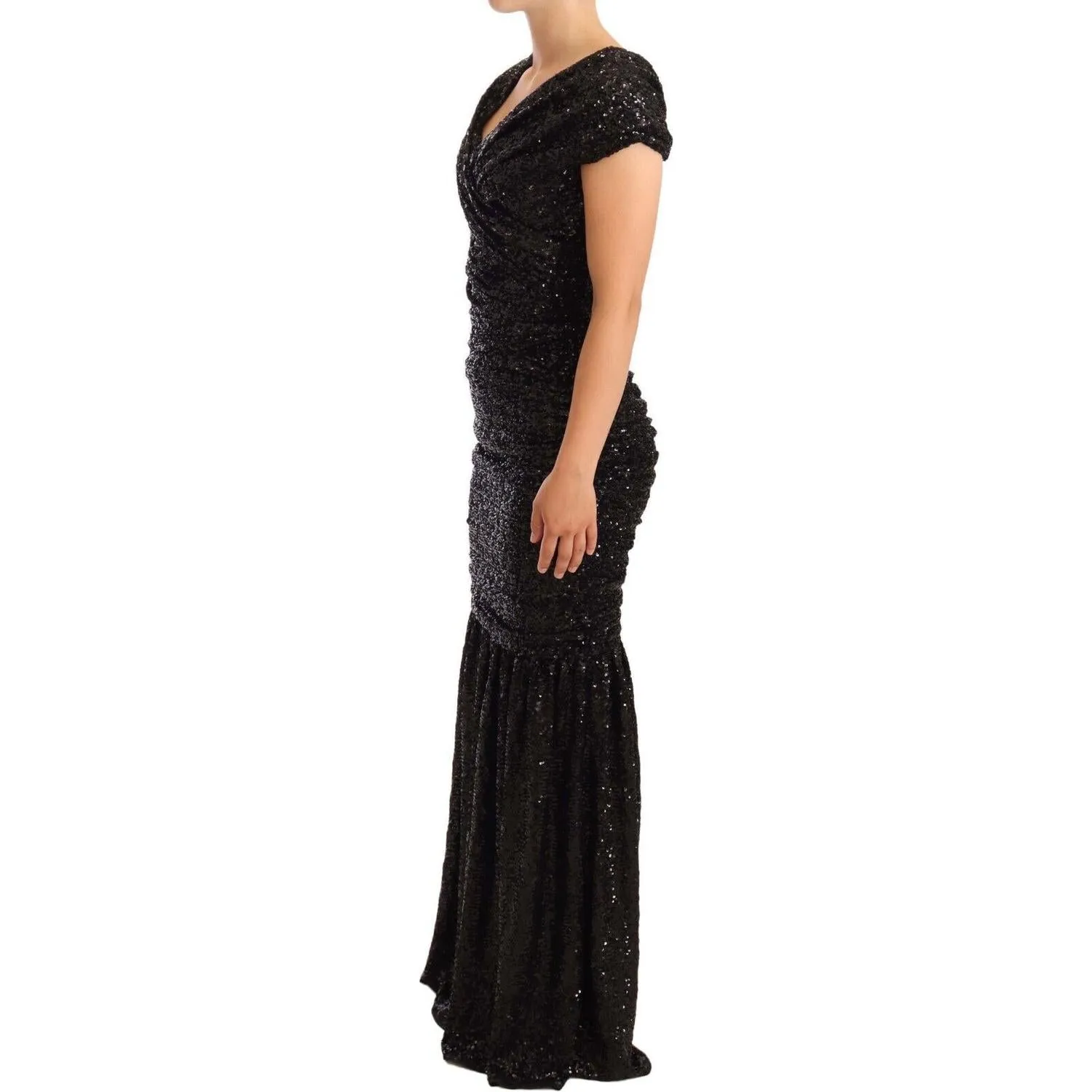 Dolce & Gabbana Elegant Black Sequined Open Shoulder Gown