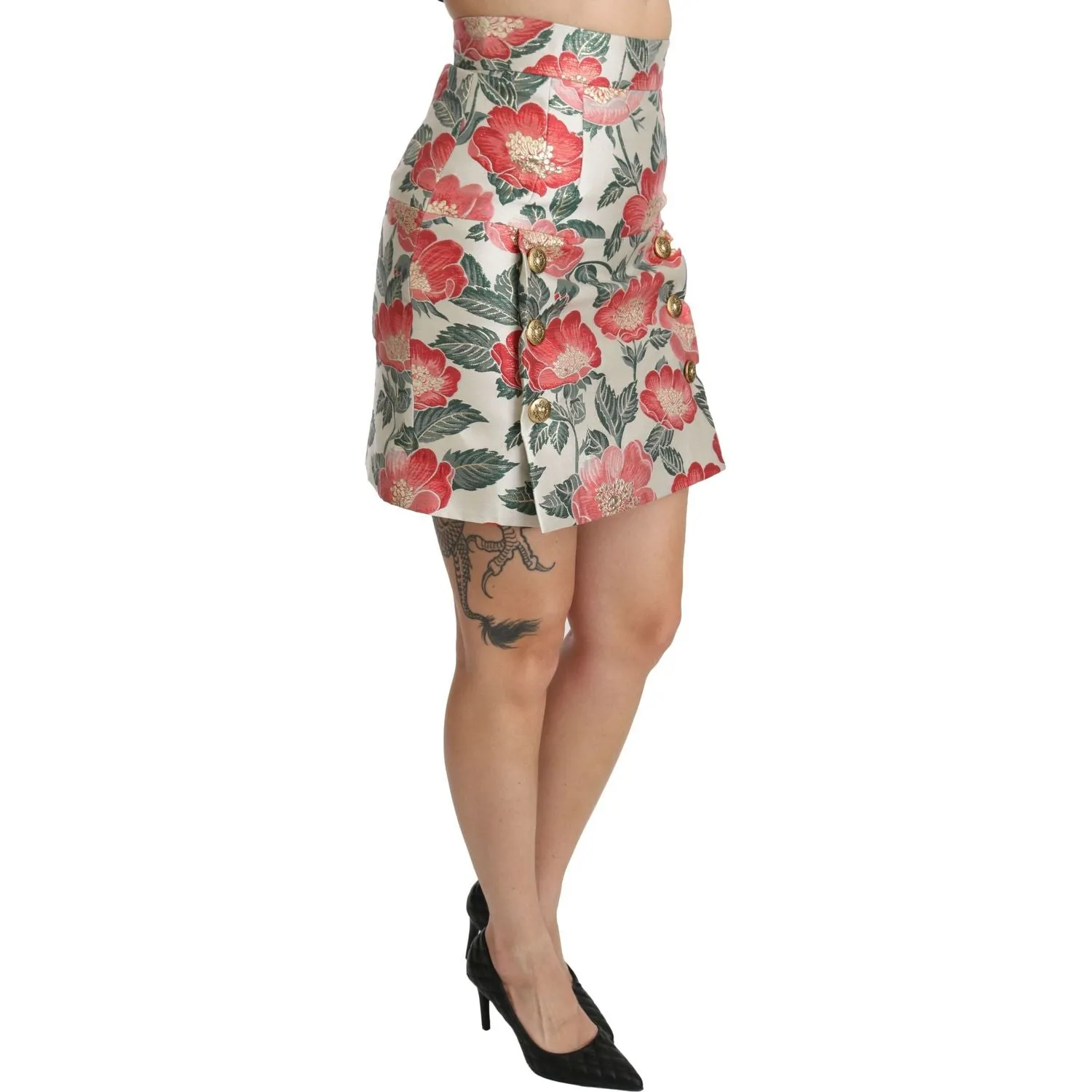 Dolce & Gabbana Elegant White Floral High Waist Skirt