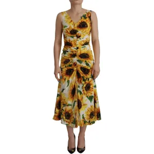 Dolce & Gabbana Elegant White Floral Print Midi Dress