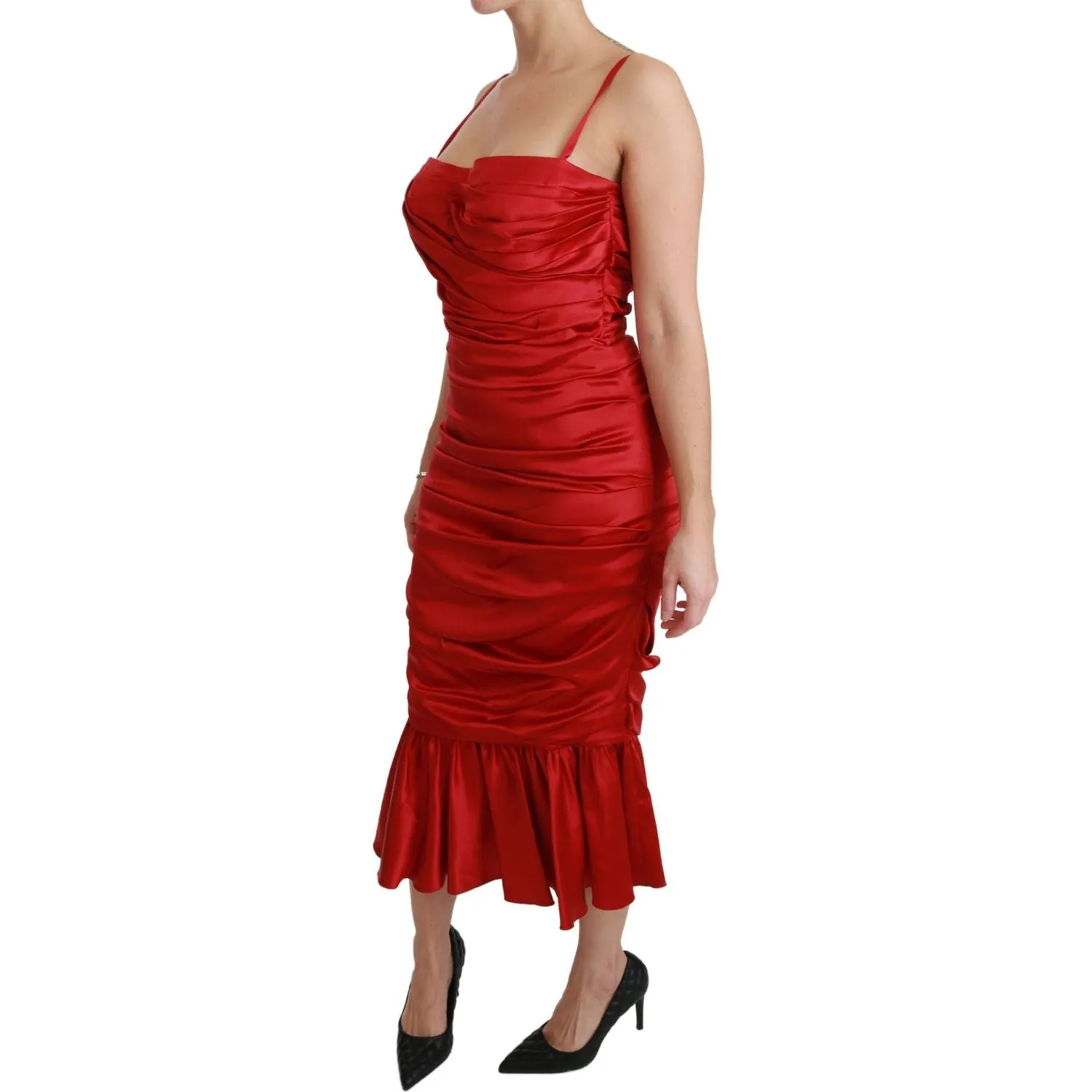 Dolce & Gabbana Exquisite Red Silk Fit and Flare Midi Dress