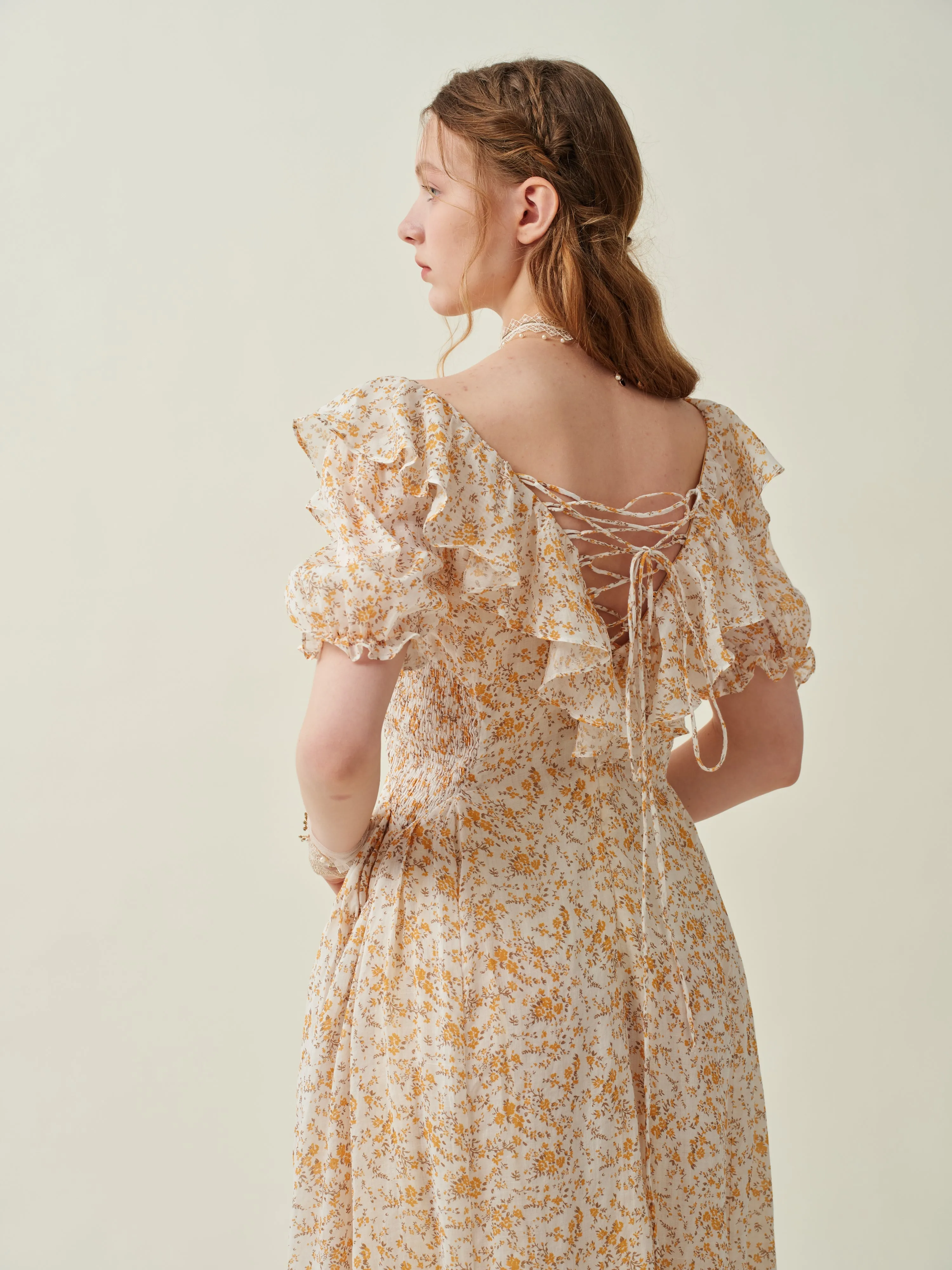 Elysia 15 | Lace-up linen flared dress