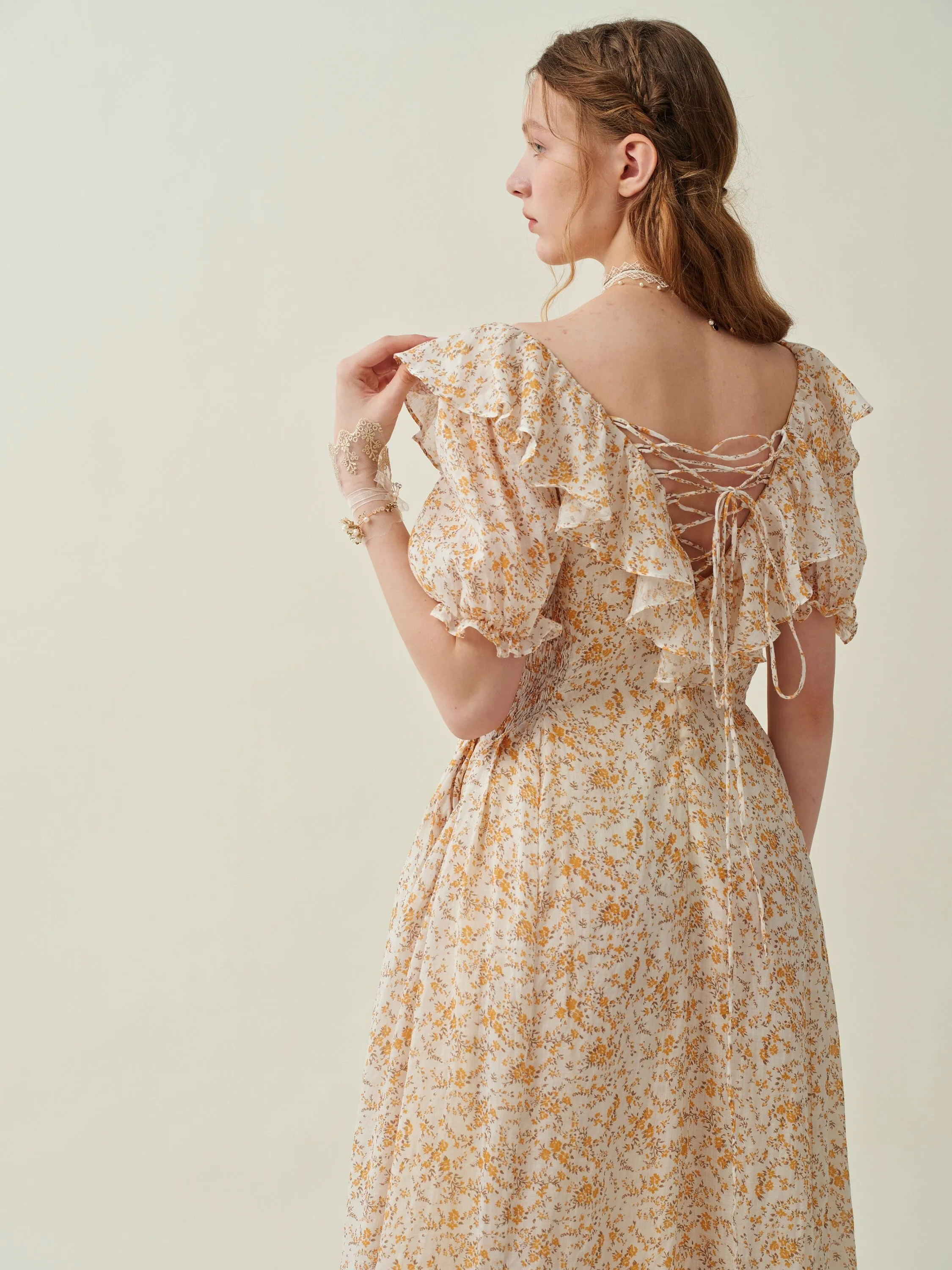 Elysia 15 | Lace-up linen flared dress