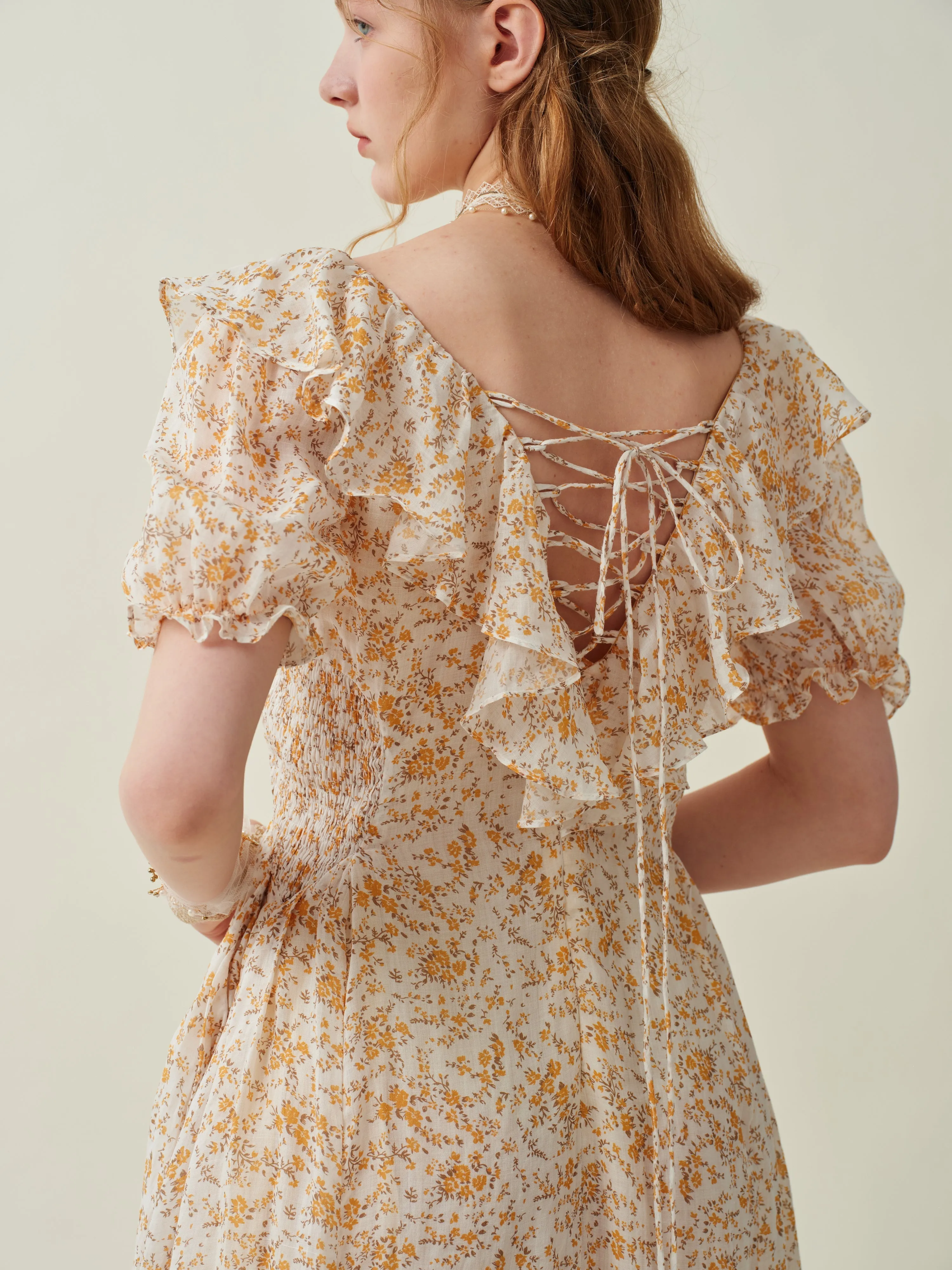 Elysia 15 | Lace-up linen flared dress