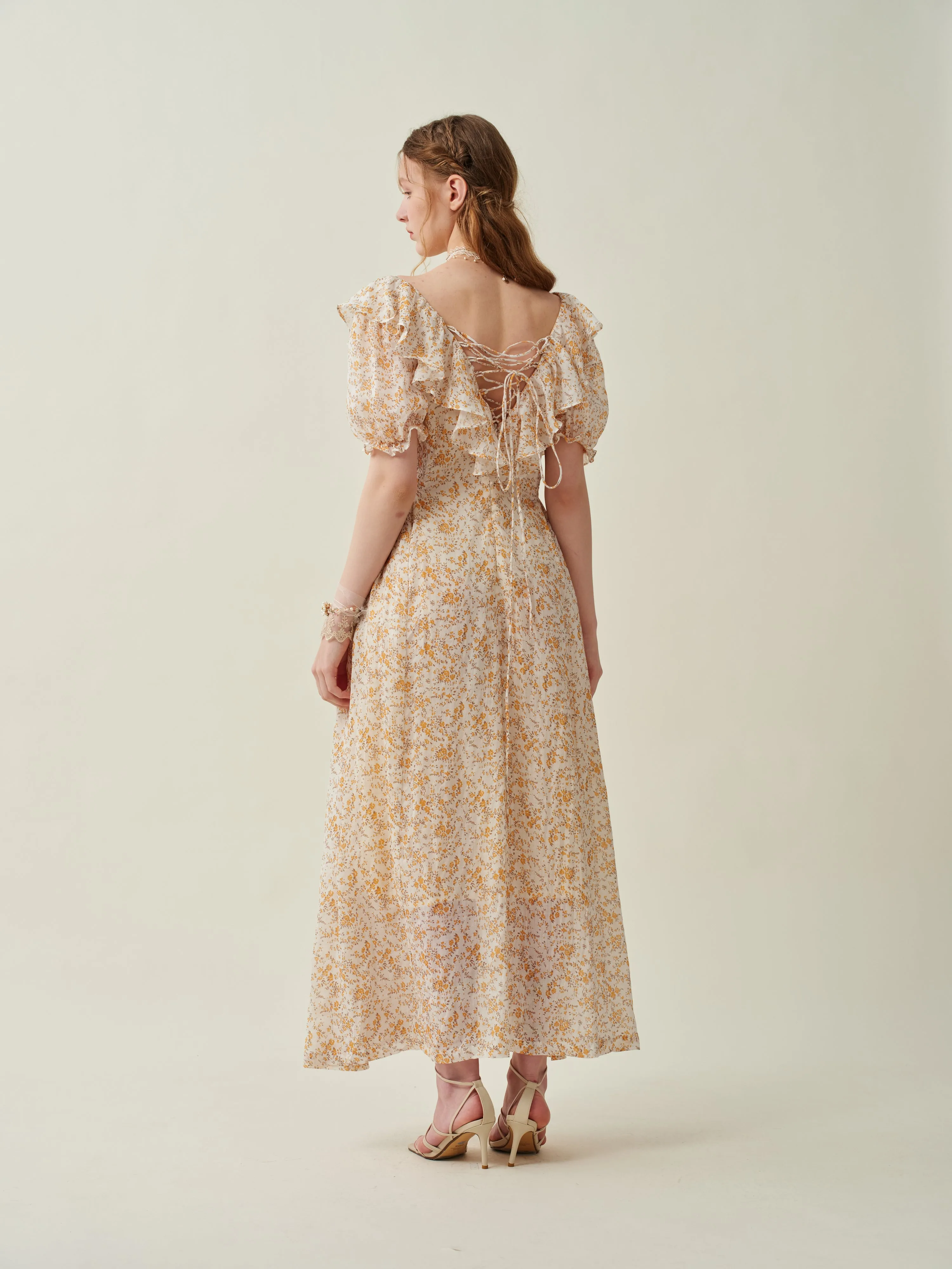 Elysia 15 | Lace-up linen flared dress