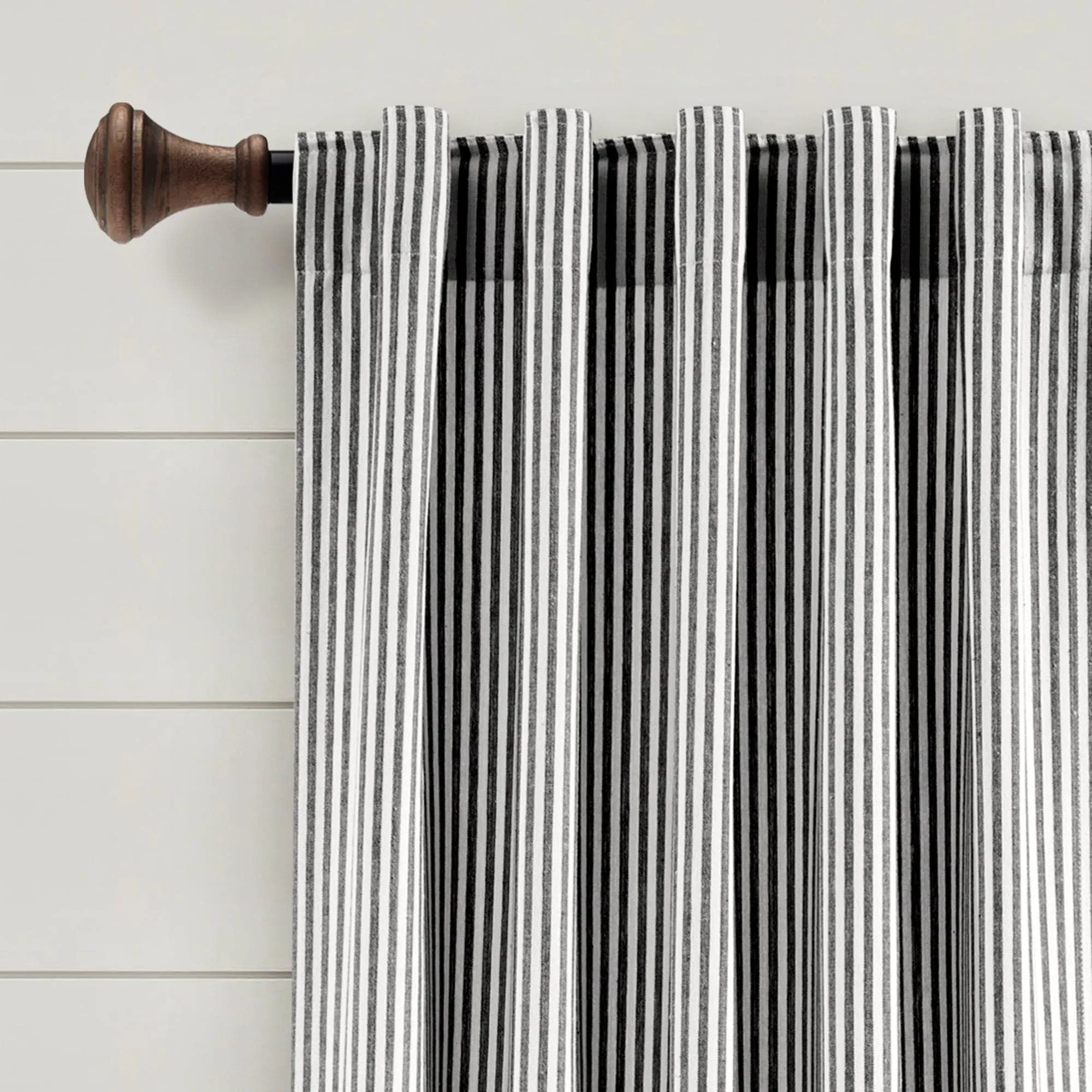 Farmhouse Vintage Stripe Recycled Cotton Blend Window Curtain Panel Set