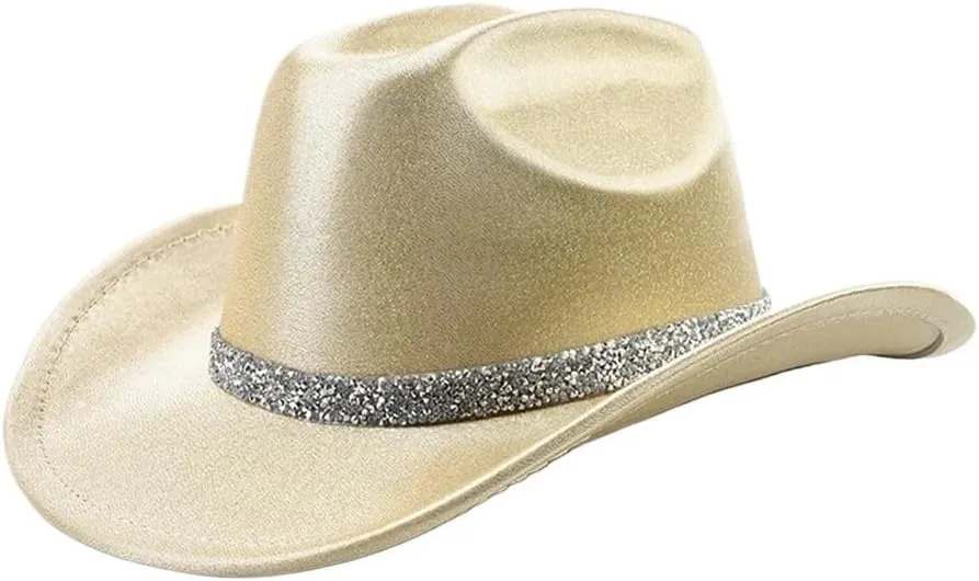 Felt Wide Brim Cowgirl Hats Fedora Hat with Rhinestone Ribbons Festival Party Wedding Party Jazz Hats Cowgirl Hat