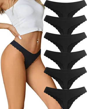 FINETOO 6 Pack Seamless Thongs for Women No Show Wavy Edge Side Women's Thong panties Ladies Underwear Sexy S-XL