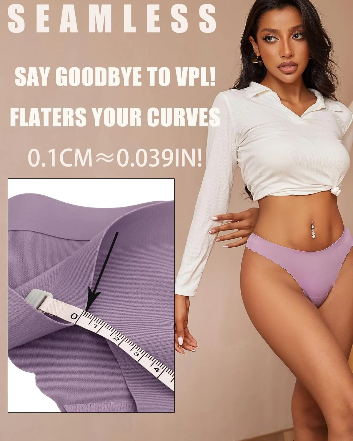 FINETOO 6 Pack Seamless Thongs for Women No Show Wavy Edge Side Women's Thong panties Ladies Underwear Sexy S-XL