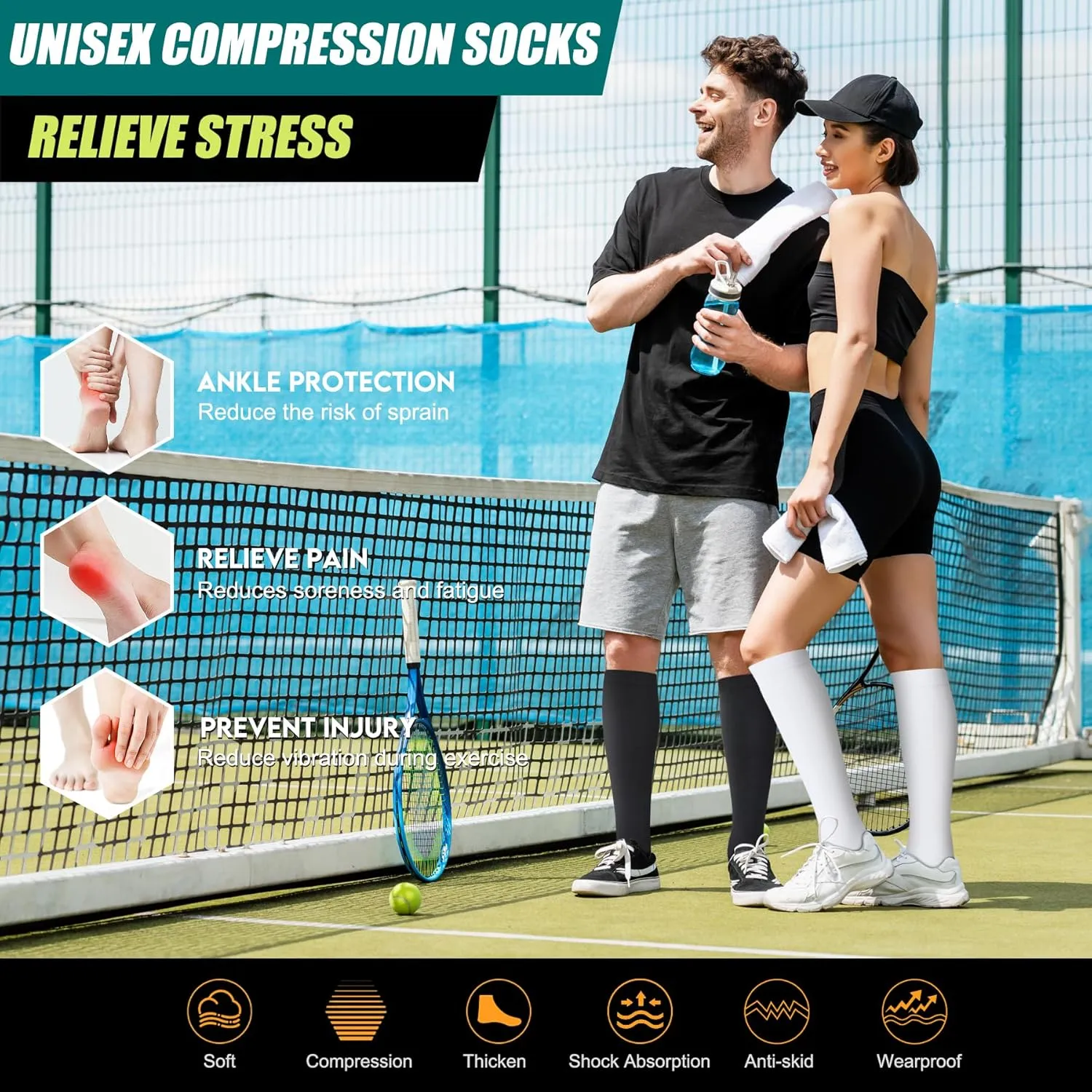 Genovega 3 Packs Wide Calf Compression Socks for Women Men Knee Hight S/M-4XL for Gifts