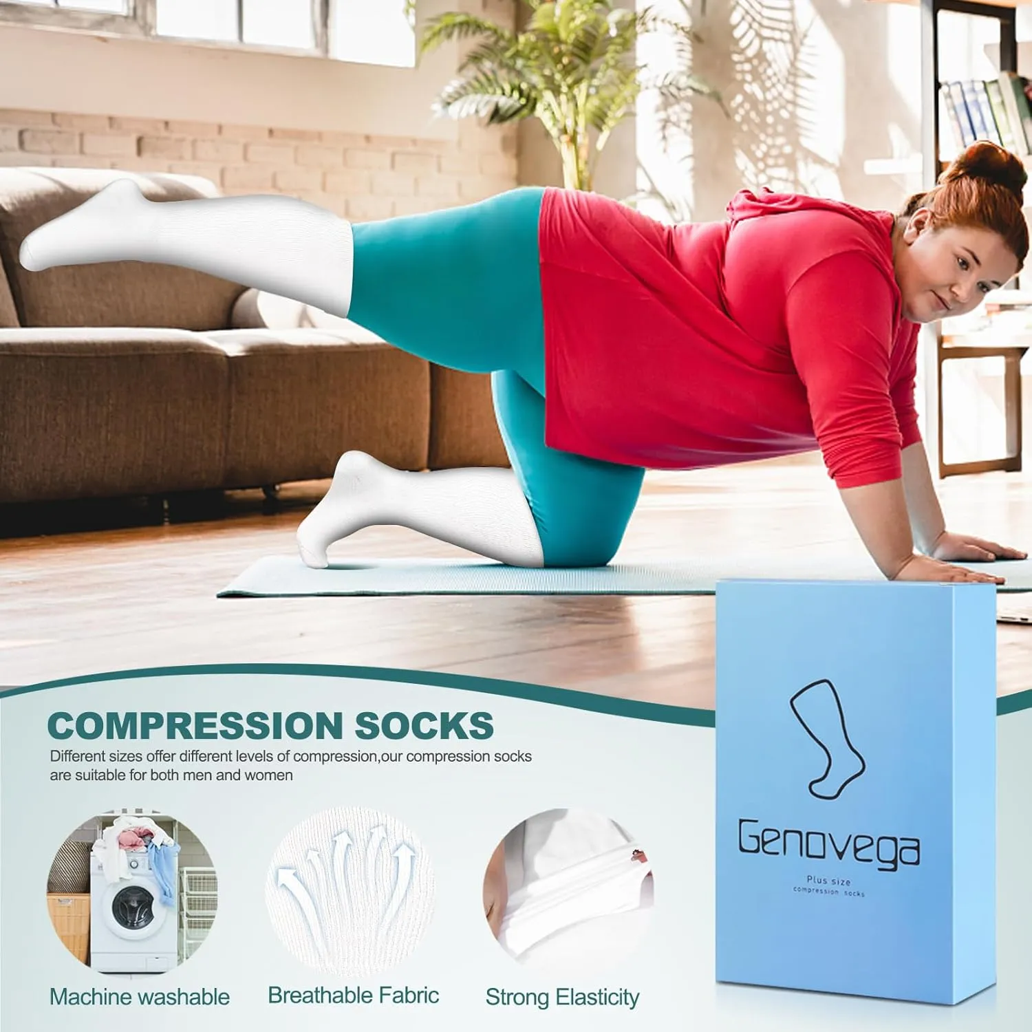Genovega 3 Packs Wide Calf Compression Socks for Women Men Knee Hight S/M-4XL for Gifts