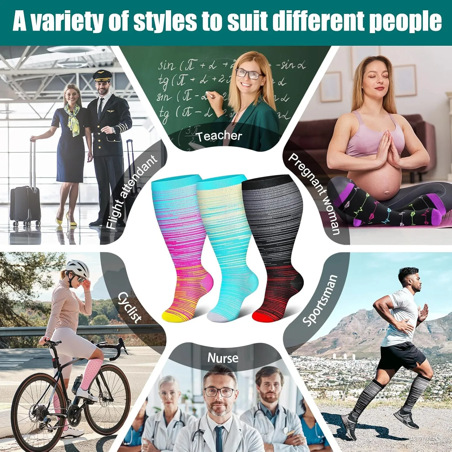 Genovega 3 Packs Wide Calf Compression Socks for Women Men Knee Hight S/M-4XL for Gifts