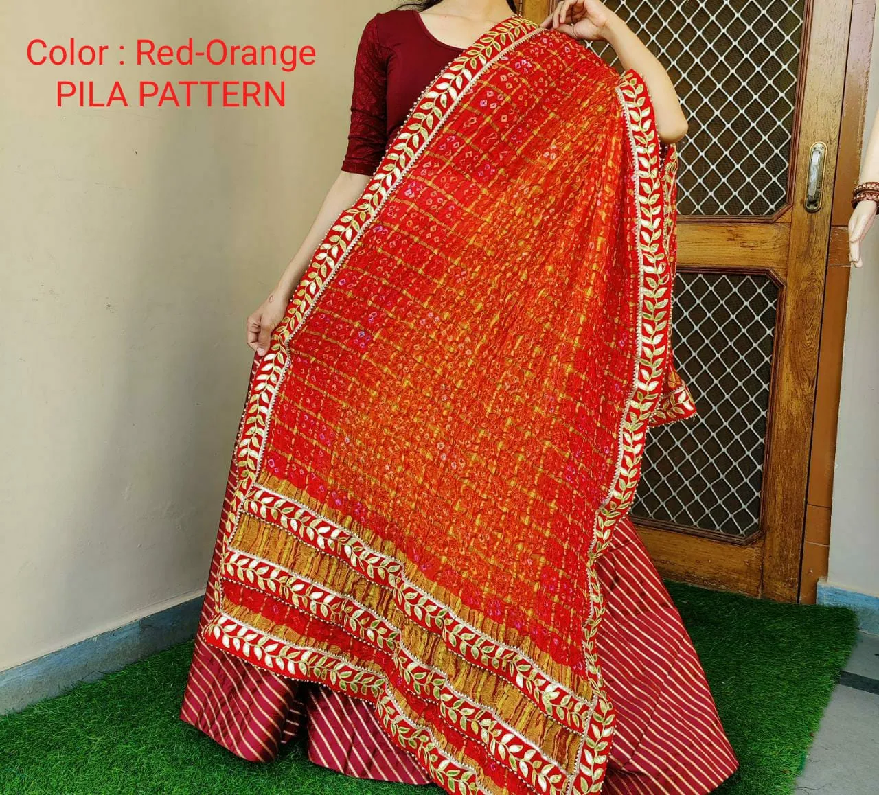 Ghatchola Art Silk Bandhej Gotapatti Dupatta,KCPC,OR Red Orange