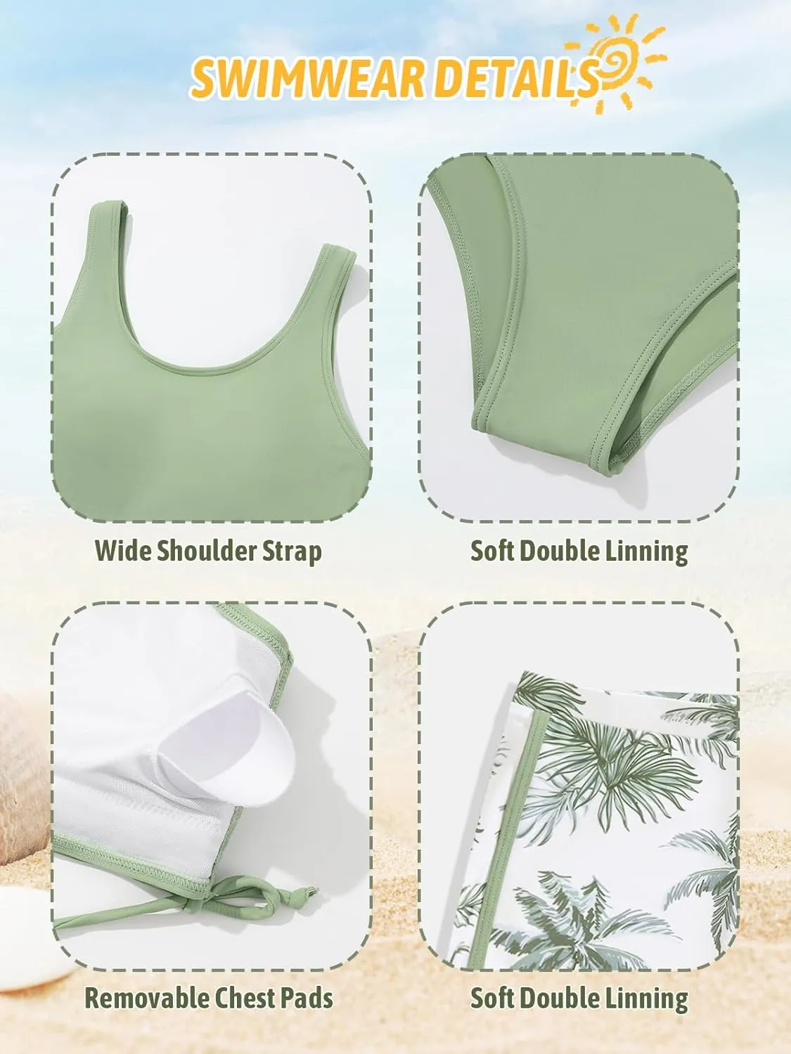 Girl's 3 Piece Bikini Bathing Suit Printed Sport Swimsuits with Shorts Cove Up Sets Teen Girl's Swimwear