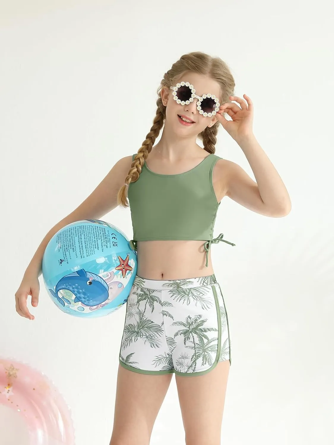 Girl's 3 Piece Bikini Bathing Suit Printed Sport Swimsuits with Shorts Cove Up Sets Teen Girl's Swimwear