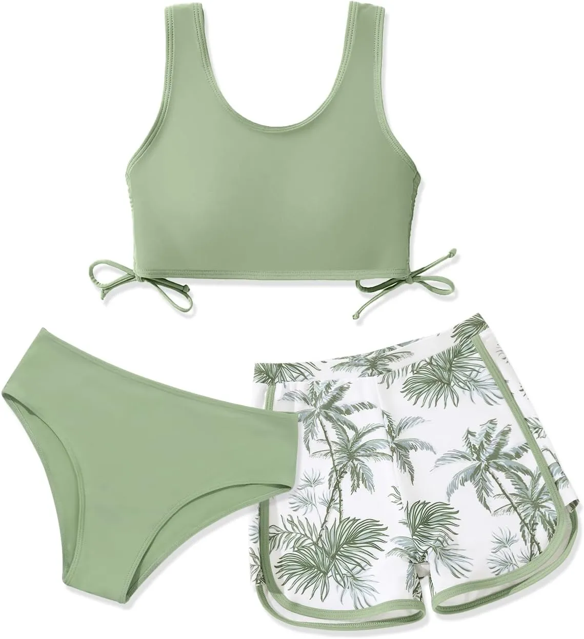 Girl's 3 Piece Bikini Bathing Suit Printed Sport Swimsuits with Shorts Cove Up Sets Teen Girl's Swimwear
