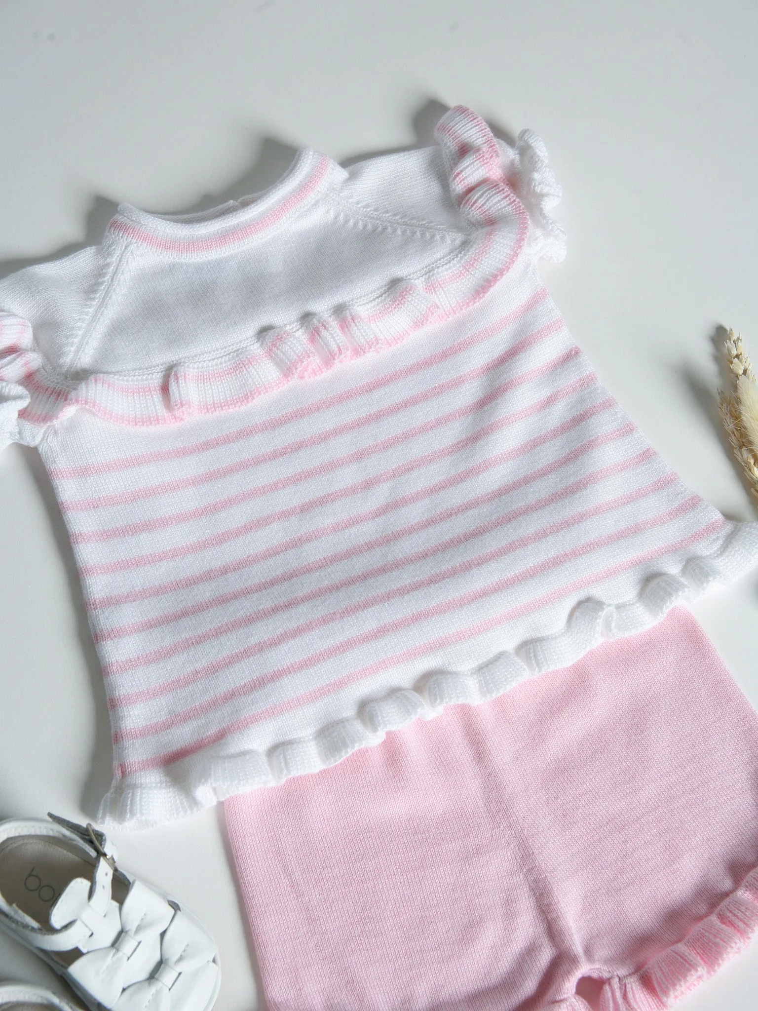 Granlei pink striped frill short set