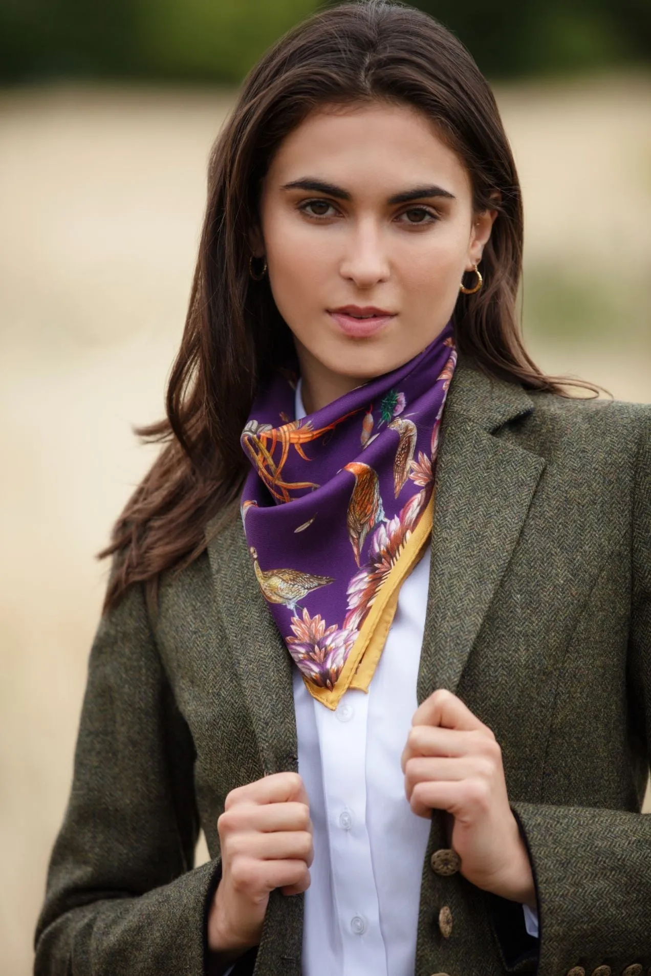 Grouse Misconduct Aubergine & Gold Medium Square Silk Scarf