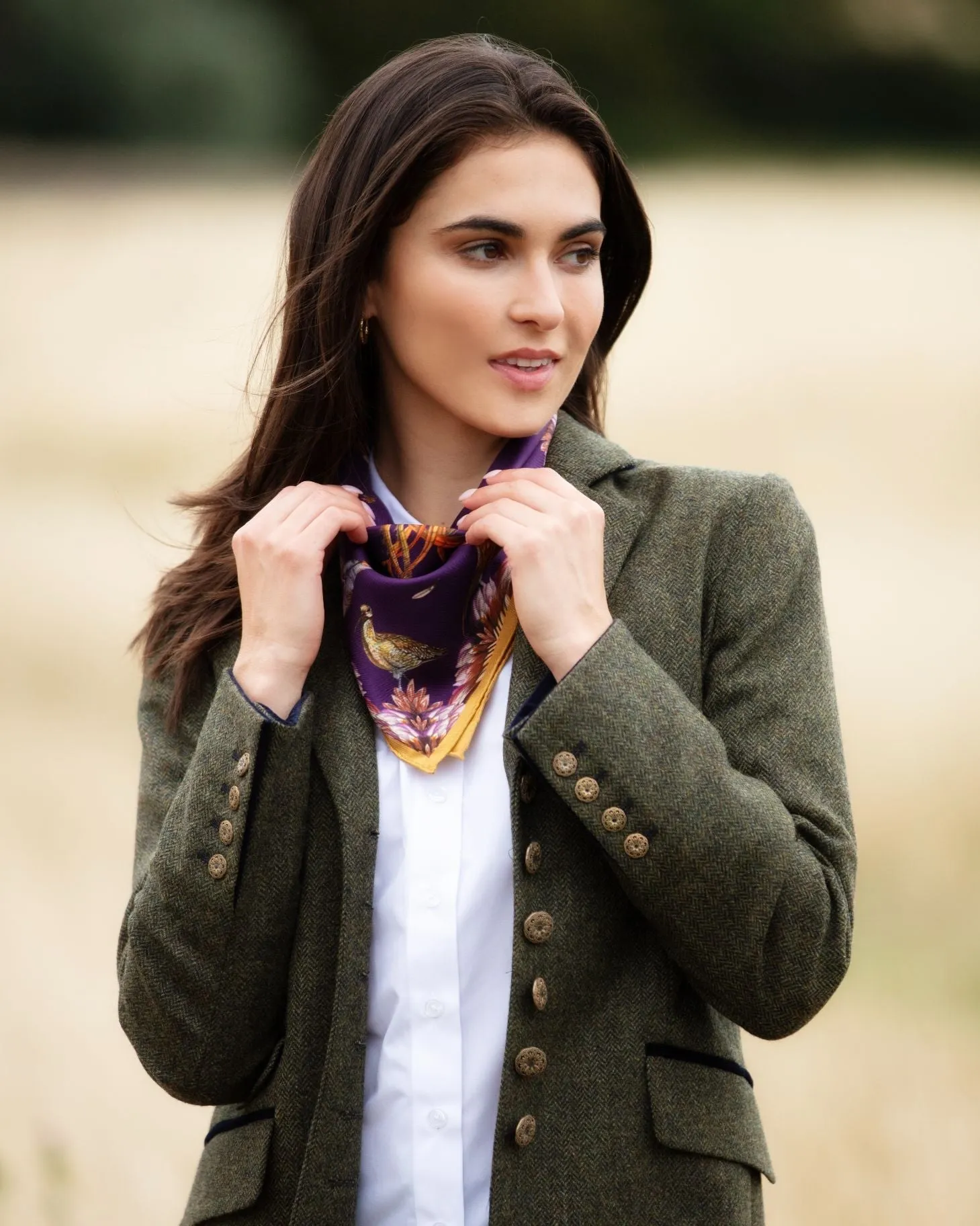 Grouse Misconduct Aubergine & Gold Medium Square Silk Scarf