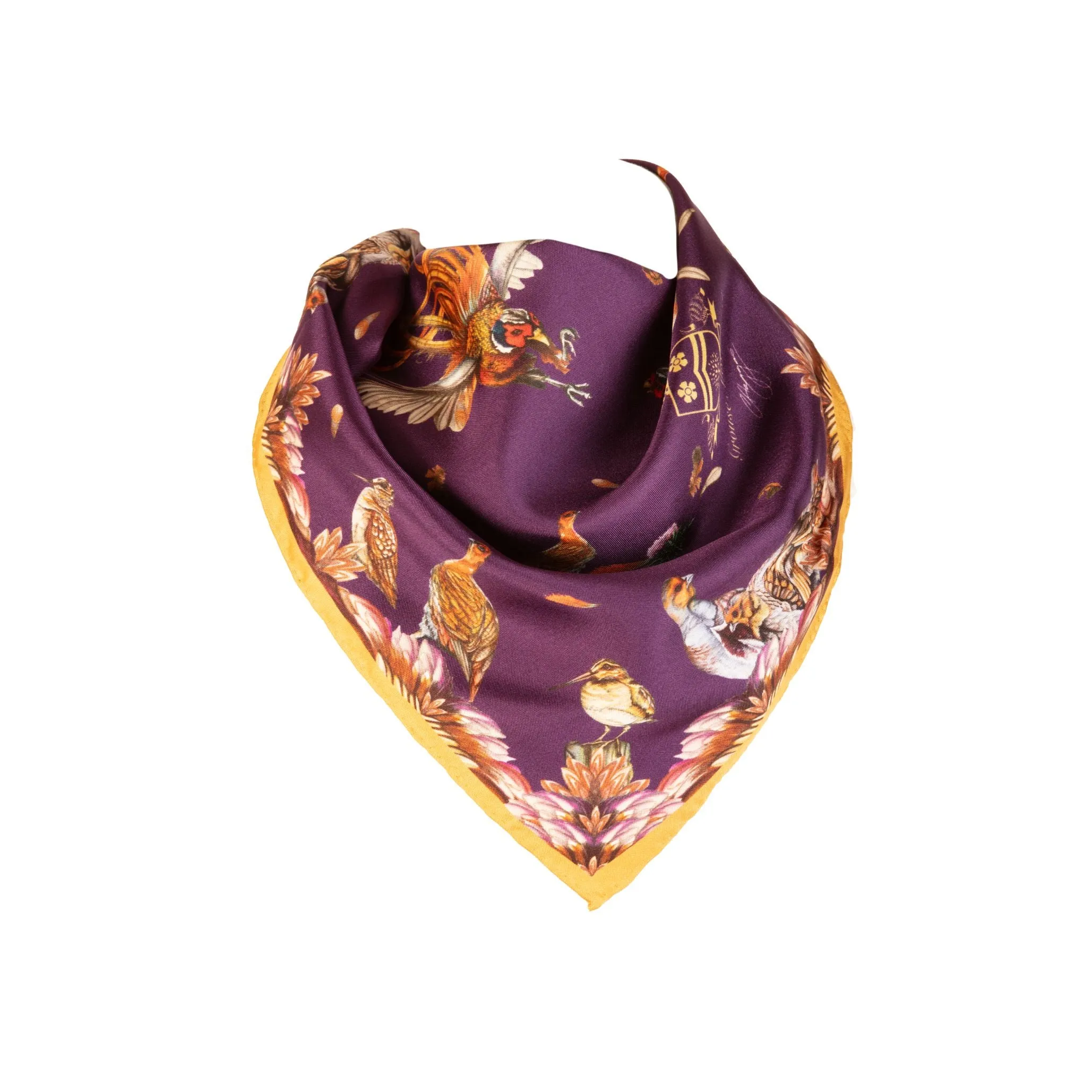 Grouse Misconduct Aubergine & Gold Medium Square Silk Scarf