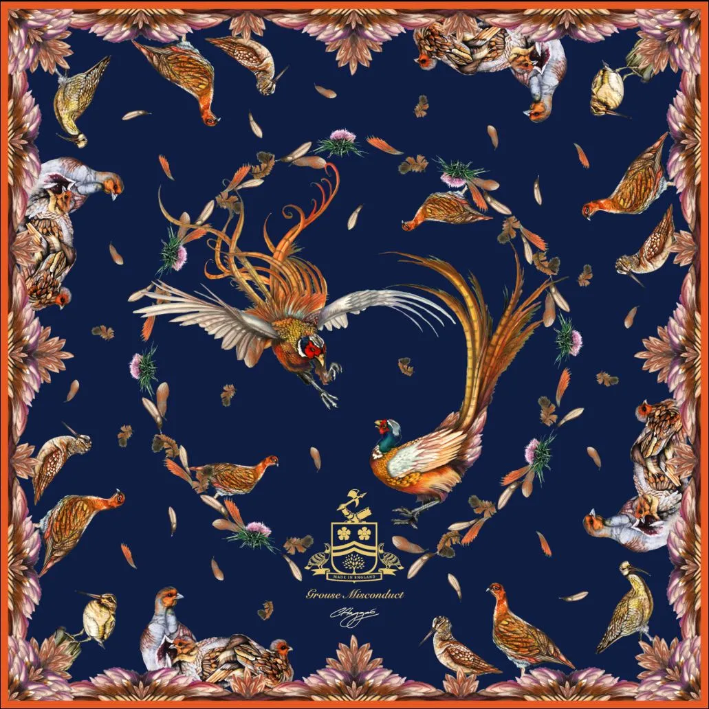 Grouse Misconduct Navy & Seville Orange Large Square Silk Scarf