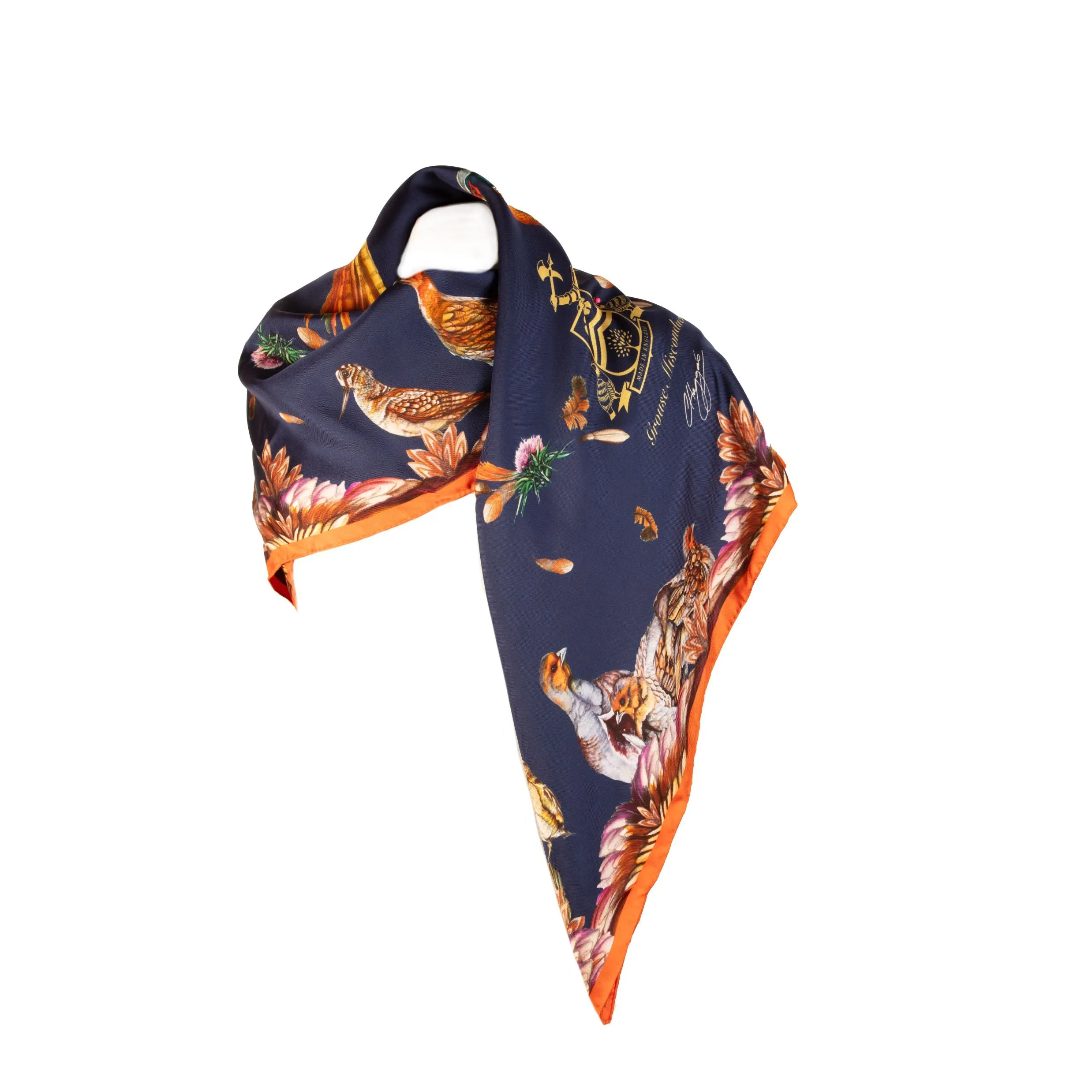 Grouse Misconduct Navy & Seville Orange Large Square Silk Scarf
