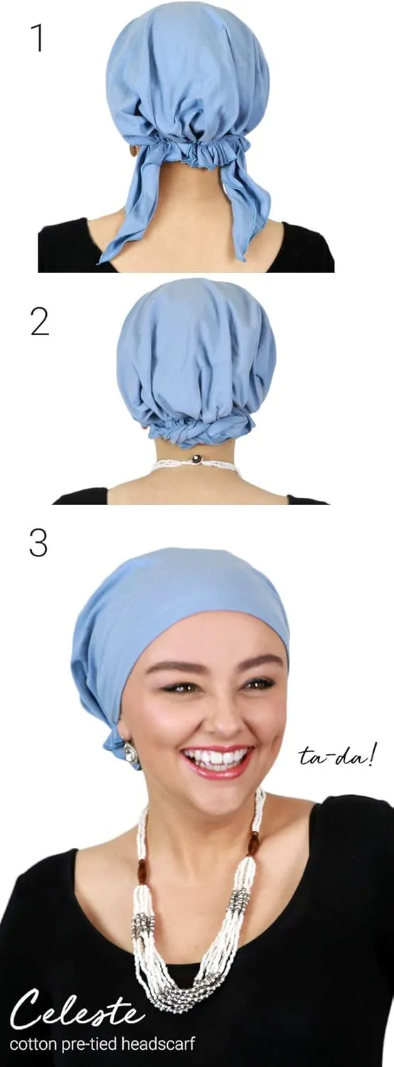 Hats Scarves & More Chemo Headwear Cancer Scarf 50  UPF Sun Protection Pre Tied Headscarf Head Coverings Cotton Celeste