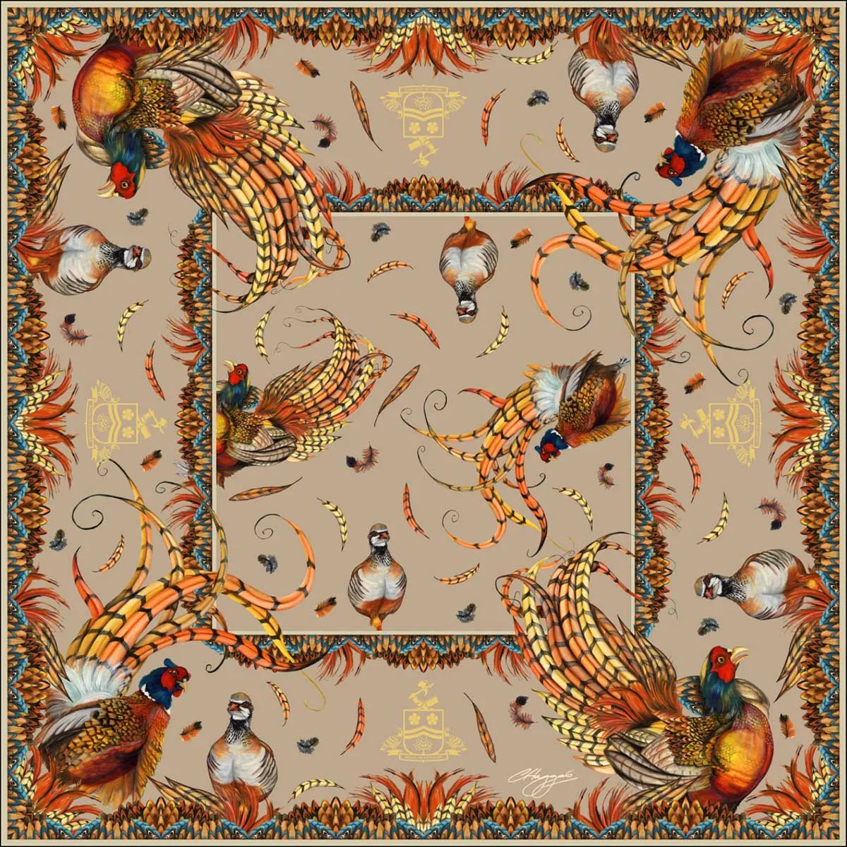 Heads or Tails Toffee Medium Square Silk Scarf