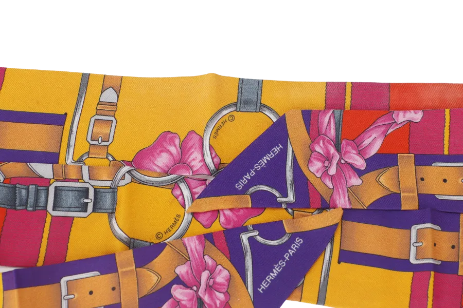 HERMES SILK GRAND MANEGE FLEURI PINK FLOWER YELLOW RED TWILLY NO BOX