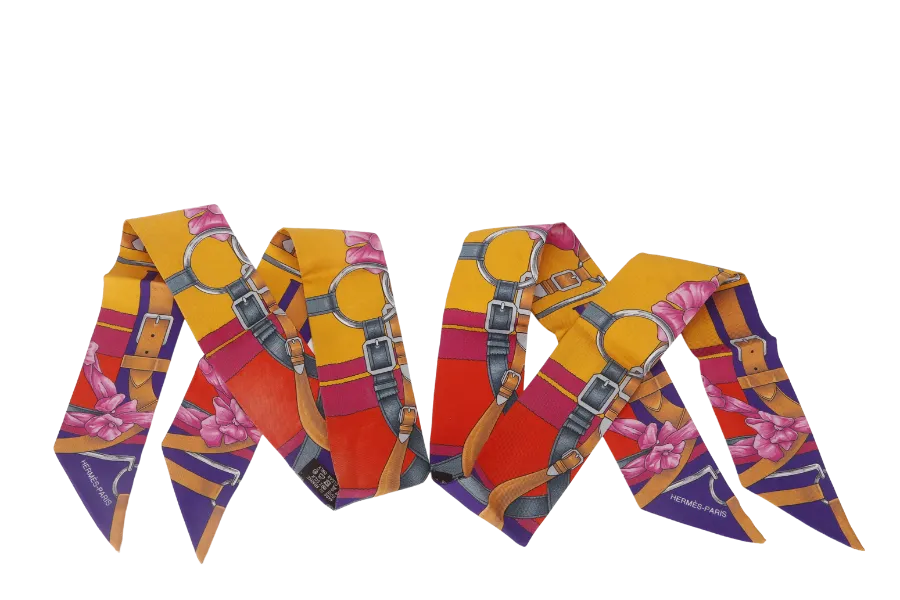 HERMES SILK GRAND MANEGE FLEURI PINK FLOWER YELLOW RED TWILLY NO BOX