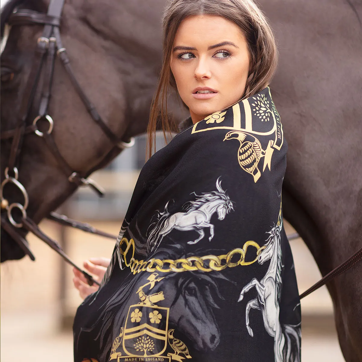 Hold Your Horses Liquorish & Gold Wool Silk Shawl