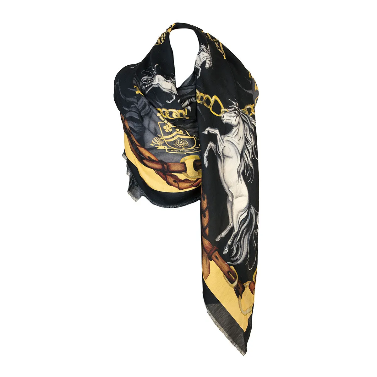 Hold Your Horses Liquorish & Gold Wool Silk Shawl