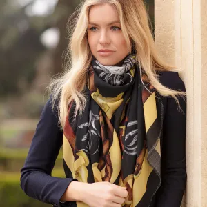 Hold Your Horses Liquorish & Gold Wool Silk Shawl