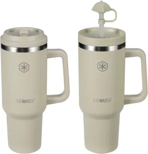 ICEWATER 40 oz Tumbler with 2 Lids (Flip & Standard Straw),100% Leak Proof Insulated Tumbler with Handle, Cup Holder Friendly, Stainless Steel Water Bottle, Gifts for Women & Men (Almond Birch)