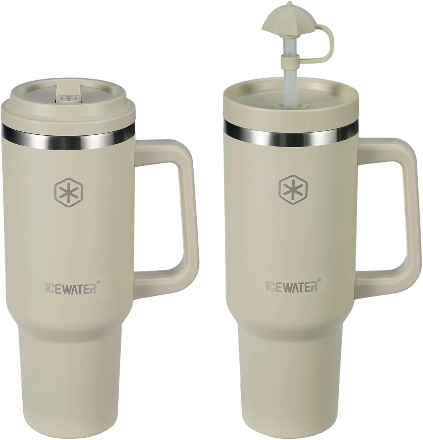 ICEWATER 40 oz Tumbler with 2 Lids (Flip & Standard Straw),100% Leak Proof Insulated Tumbler with Handle, Cup Holder Friendly, Stainless Steel Water Bottle, Gifts for Women & Men (Almond Birch)