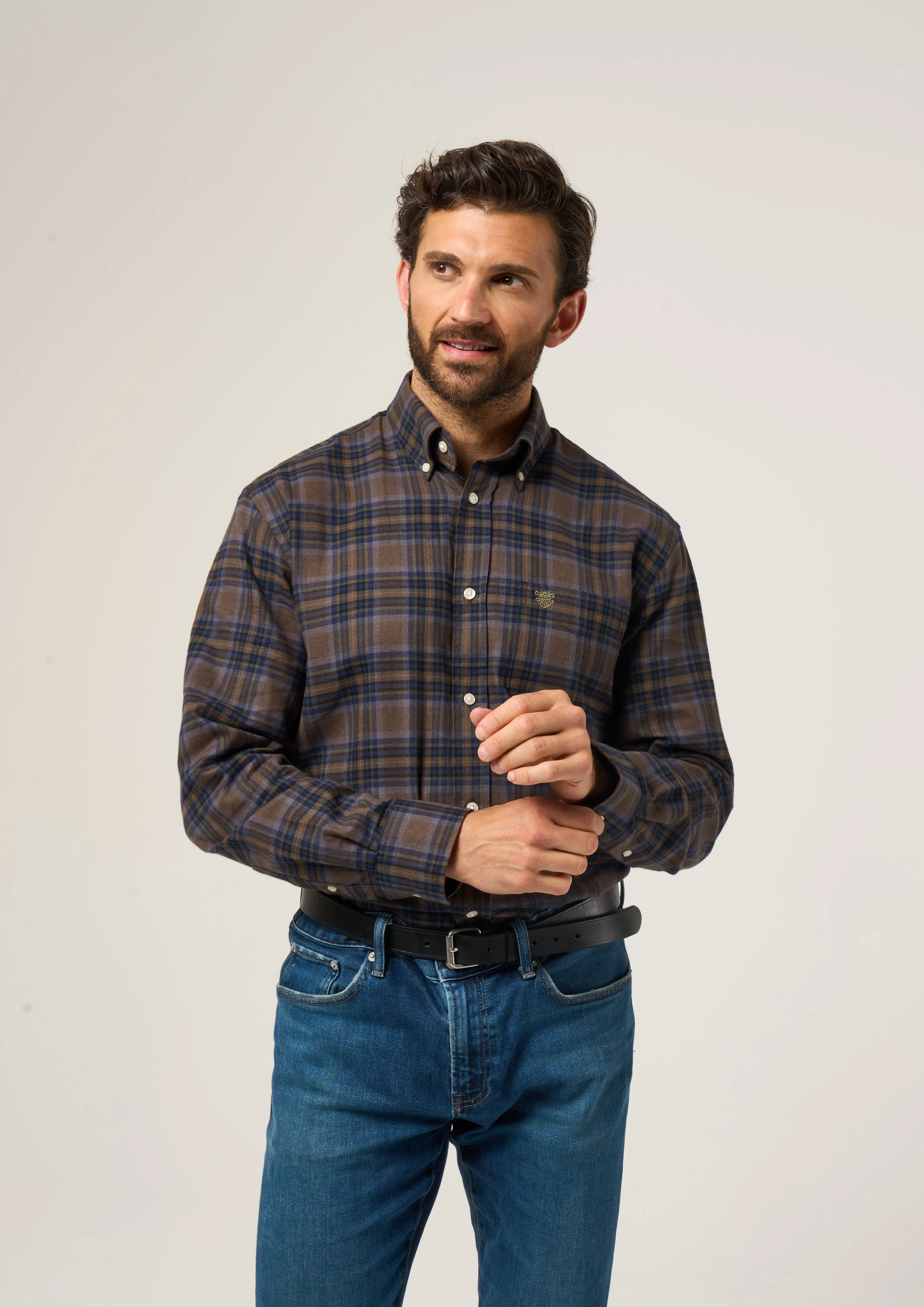 Ilkley Flannel Check Shirt In Brown - Shooting Fit