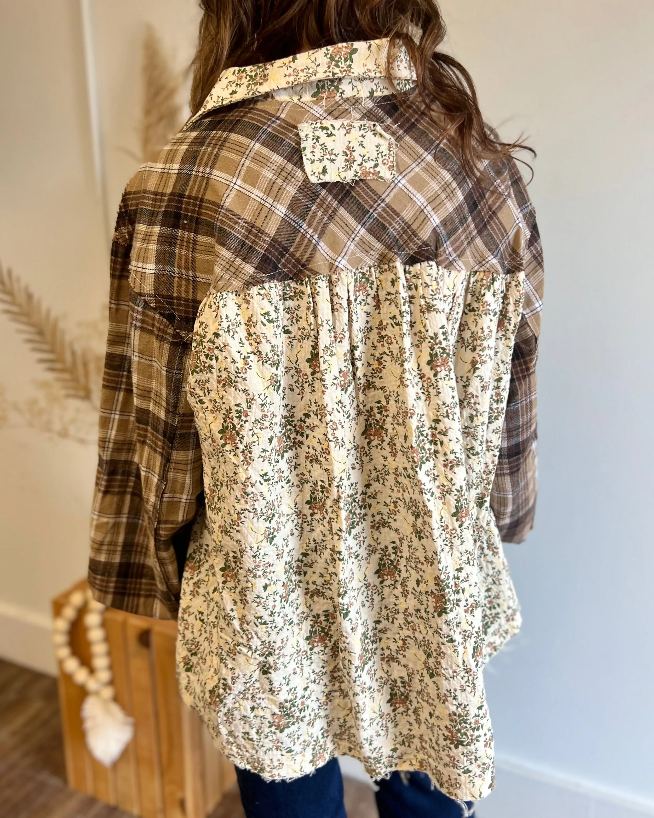 In The Meadow Mocha Multi Floral Print Button Up Top