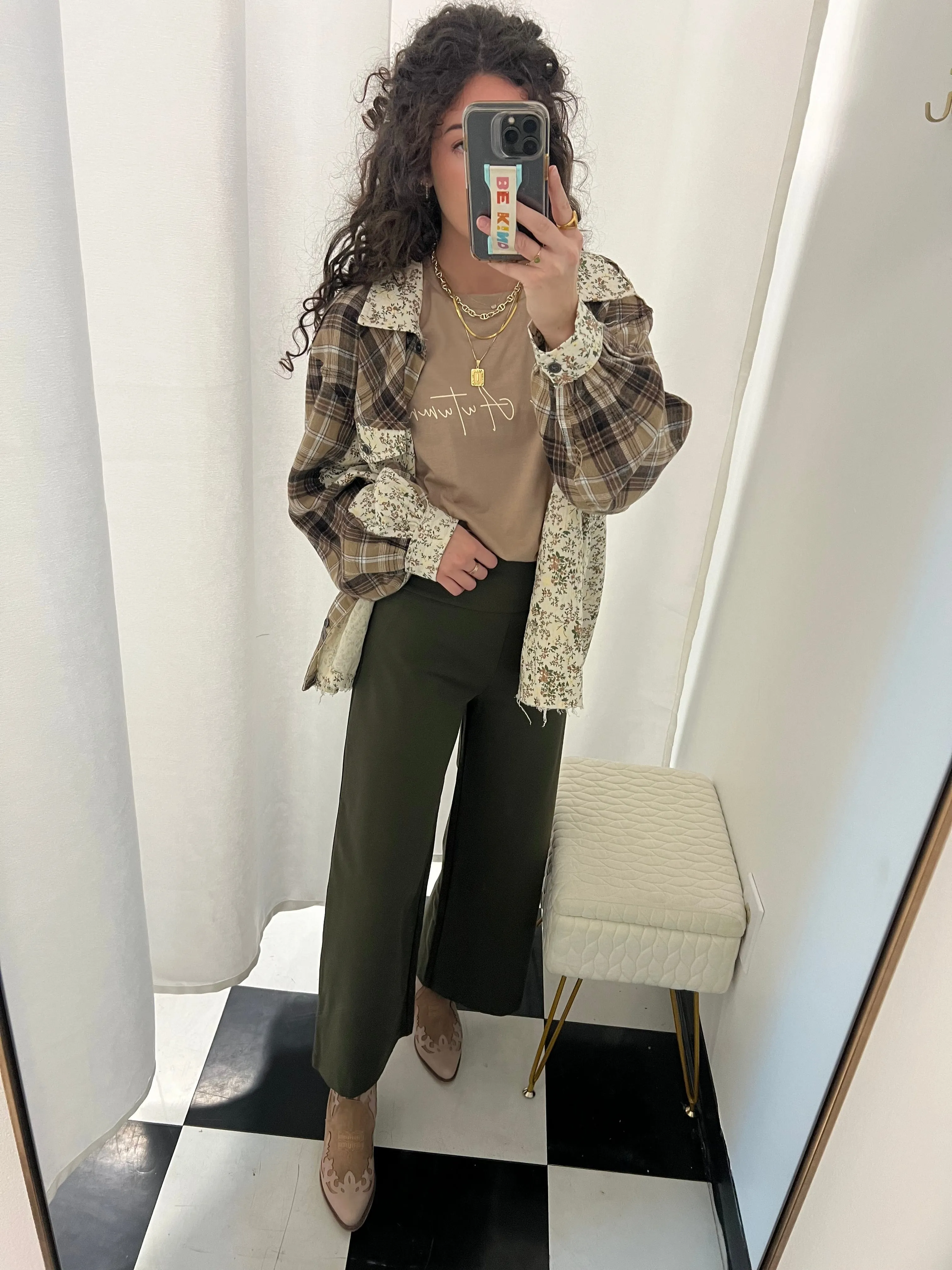 In The Meadow Mocha Multi Floral Print Button Up Top