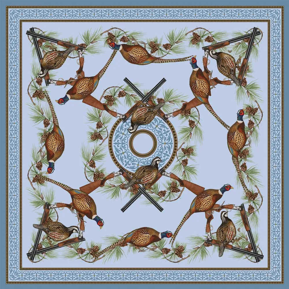 Kevin's Quail & Pheasant with Cross Guns Silk Scarf