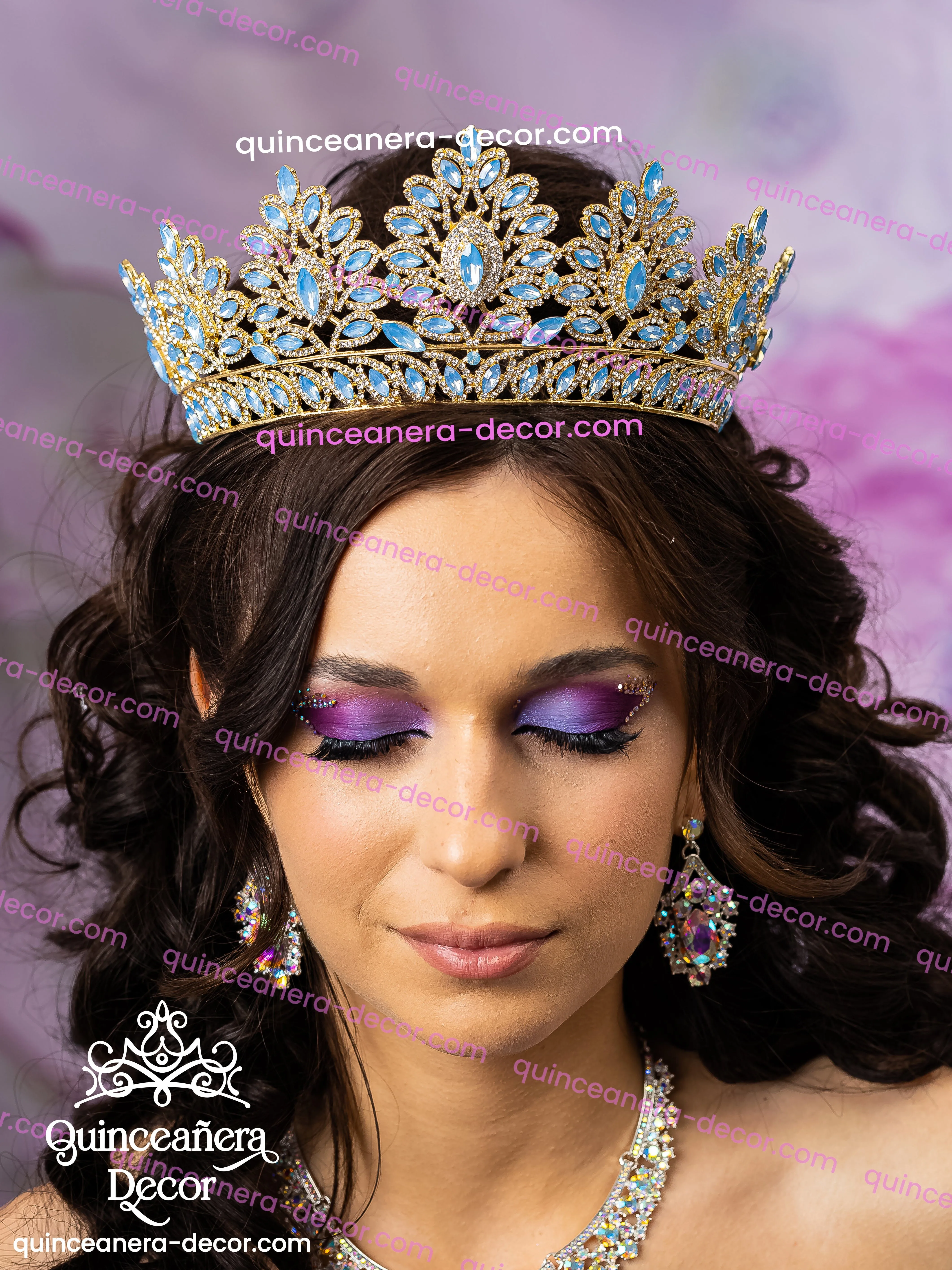 Light Blue Quinceanera Tiara (with gold)
