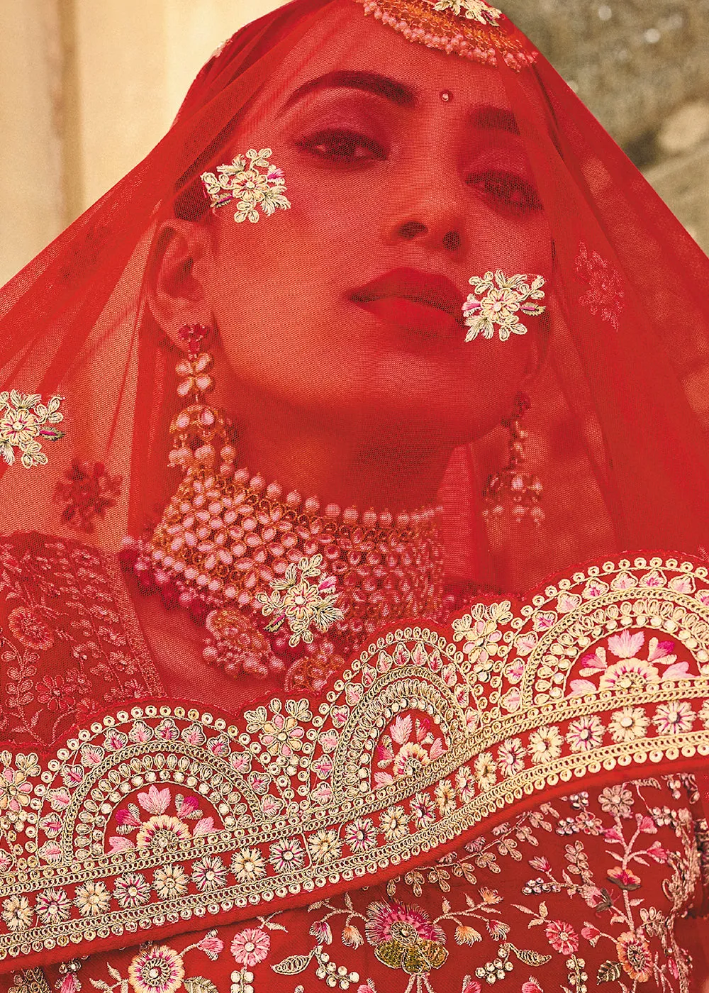Lovely Red Bridal Wear Heavy Embroidered Silk Lehenga Choli
