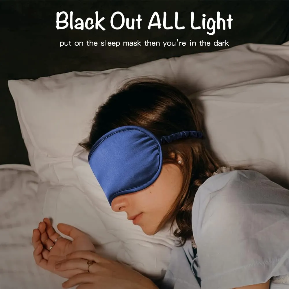LULUSILK Mulberry Silk Sleep Eye Mask Blindfold with Elastic Strap Headband, Soft Eye Cover Eyeshade for Night Sleeping, Travel, Nap (Navy Blue)
