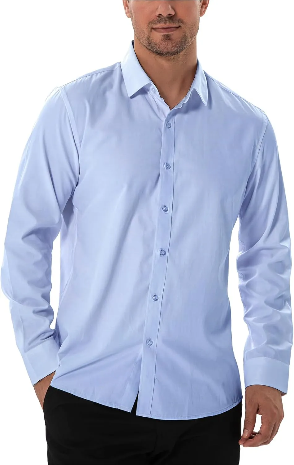 Men's Dress Shirts Stain Sheild Stretch Slim Fit Shirts Wrinkle-Free Formal Business Button Down Shirt