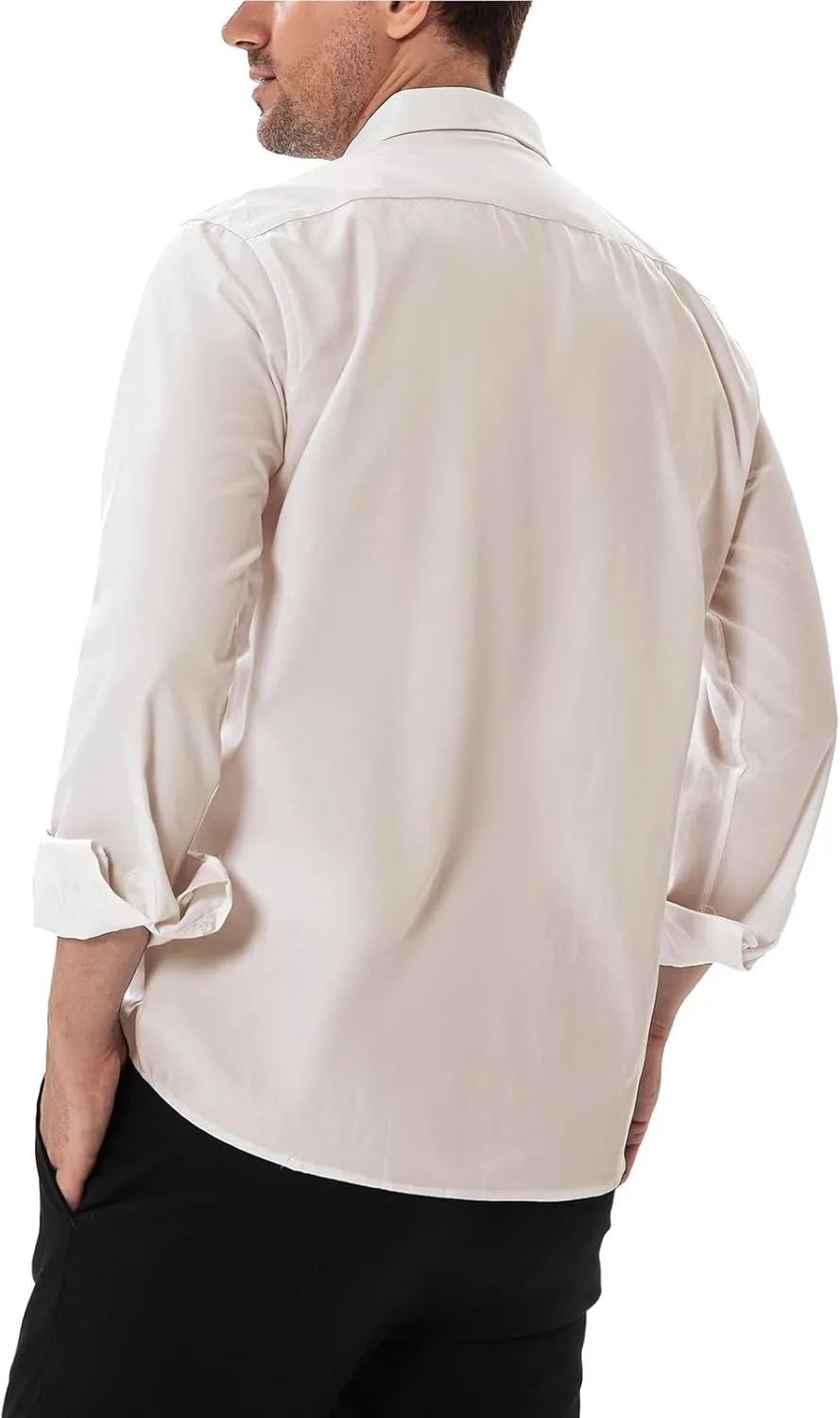 Men's Dress Shirts Stain Sheild Stretch Slim Fit Shirts Wrinkle-Free Formal Business Button Down Shirt