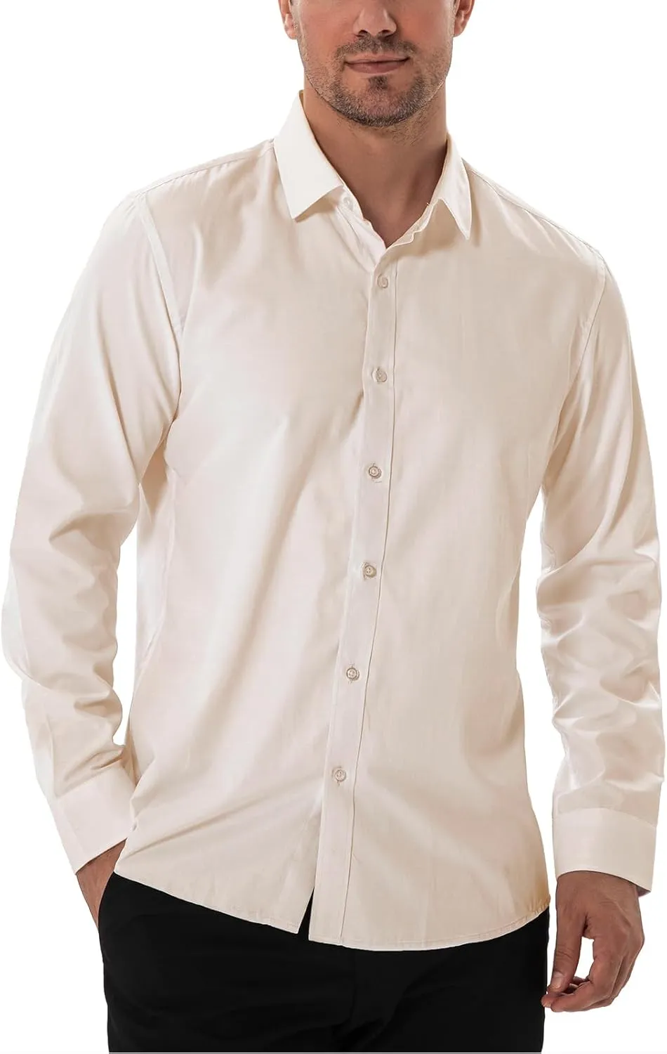 Men's Dress Shirts Stain Sheild Stretch Slim Fit Shirts Wrinkle-Free Formal Business Button Down Shirt