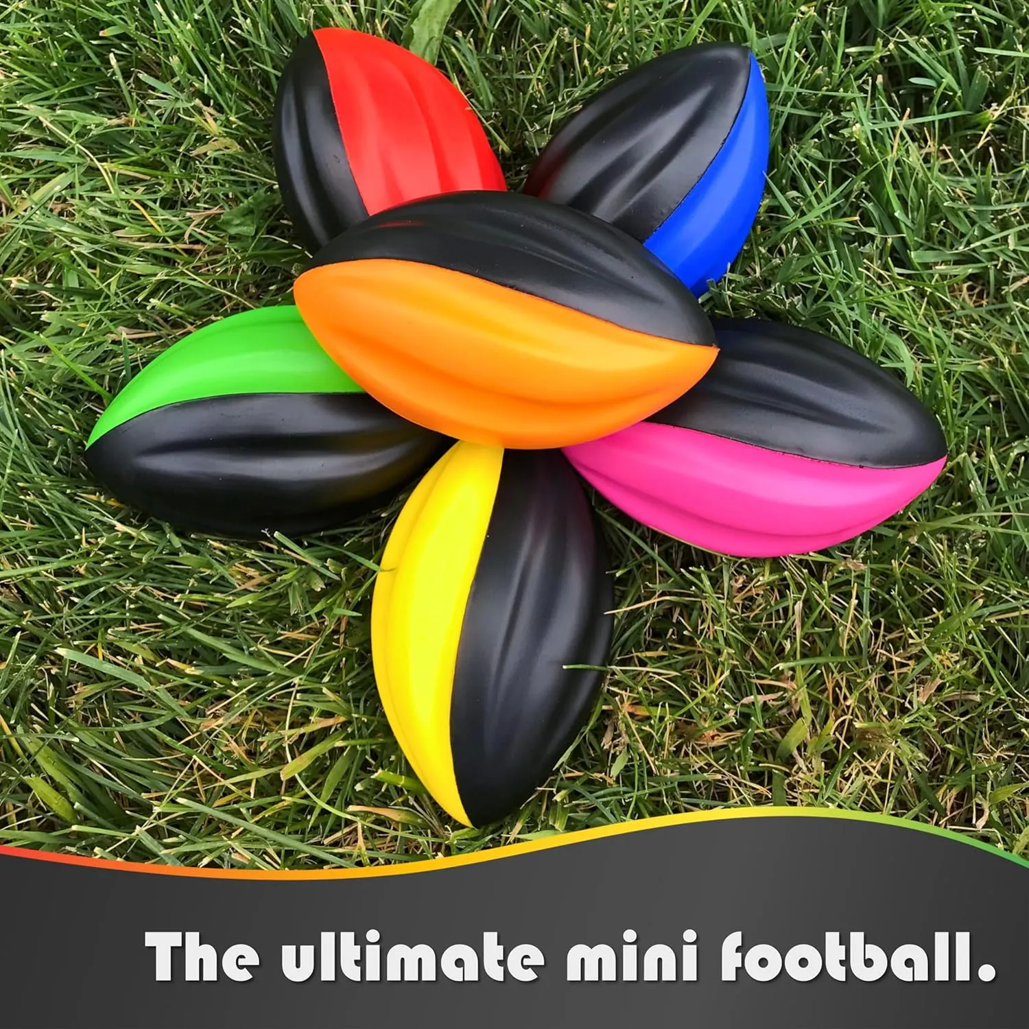 Mini Football Pack - 5 Spiral Small Foam Footballs for Kids (Red, Yellow, Blue, Pink, Orange, Green)