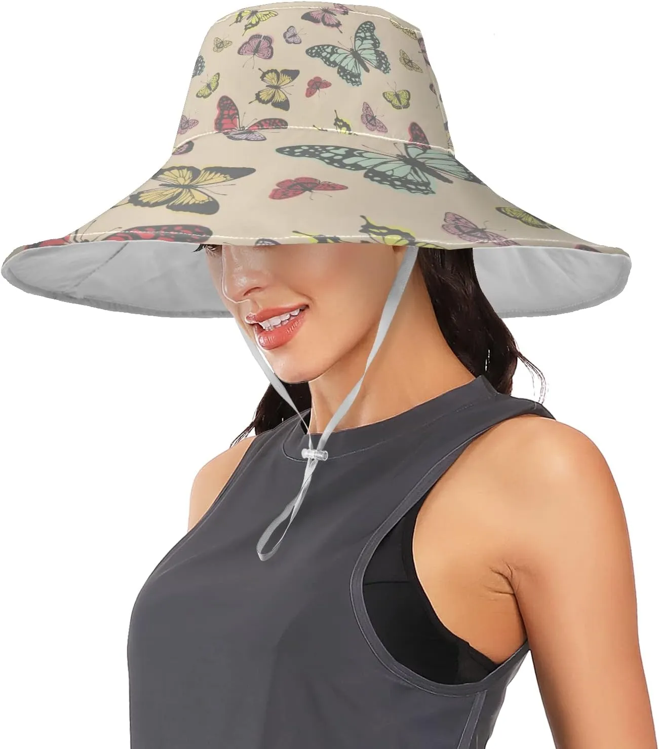 MNSRUU Wide Brim Hats Women Butterfly Sun Hat Packable Sun Visors Summer Beach Hat for UV Protection