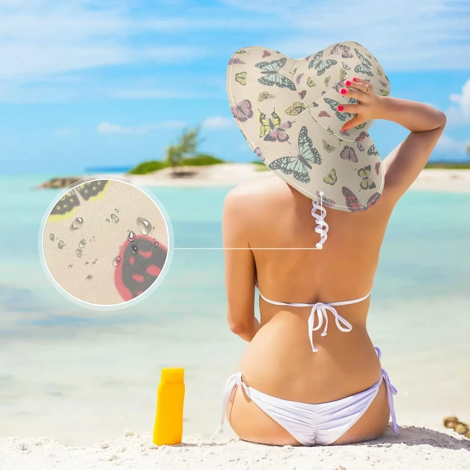 MNSRUU Wide Brim Hats Women Butterfly Sun Hat Packable Sun Visors Summer Beach Hat for UV Protection