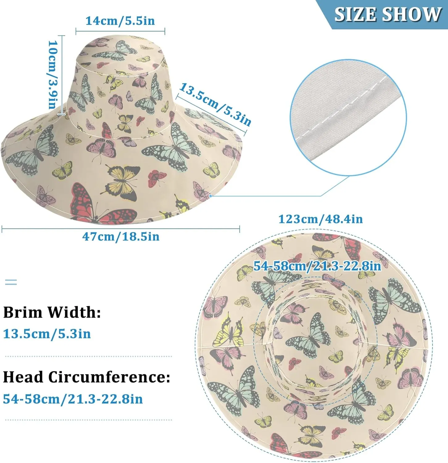 MNSRUU Wide Brim Hats Women Butterfly Sun Hat Packable Sun Visors Summer Beach Hat for UV Protection