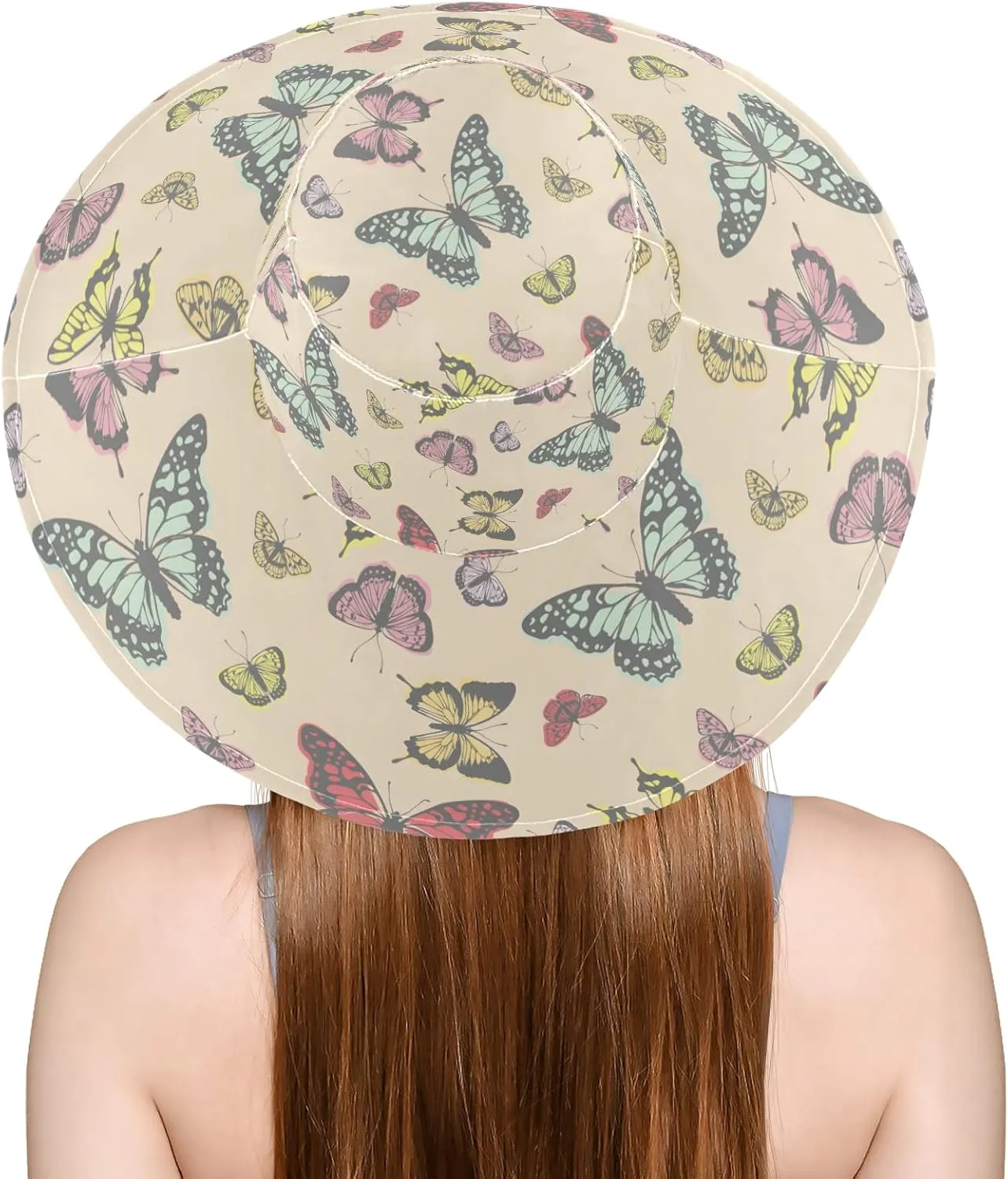 MNSRUU Wide Brim Hats Women Butterfly Sun Hat Packable Sun Visors Summer Beach Hat for UV Protection
